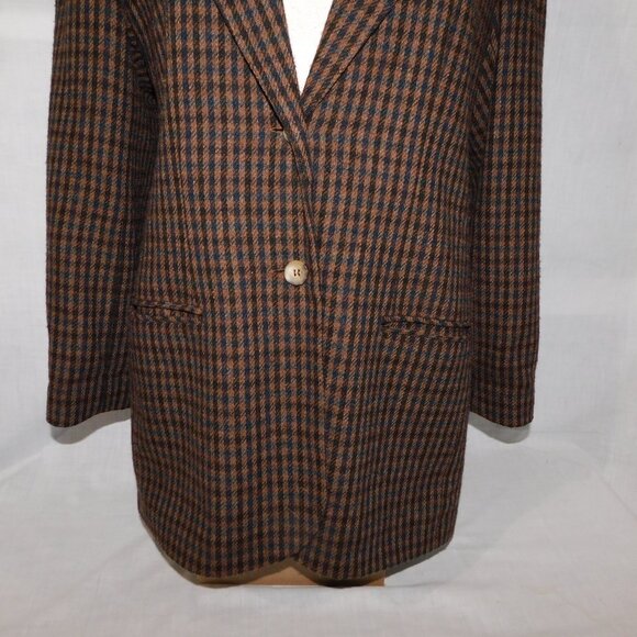 Vintage Van Heusen For Her Womens M Brown Black Check Single Breast Blazer - Picture 3 of 11